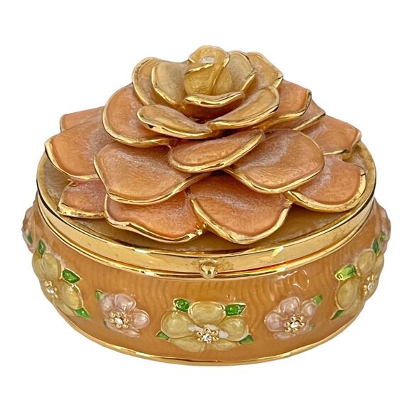 Joan Rivers Jewelry - Vintage Joan Rivers Pin And Trinket Box Enamel Crystals Floral Design 3J